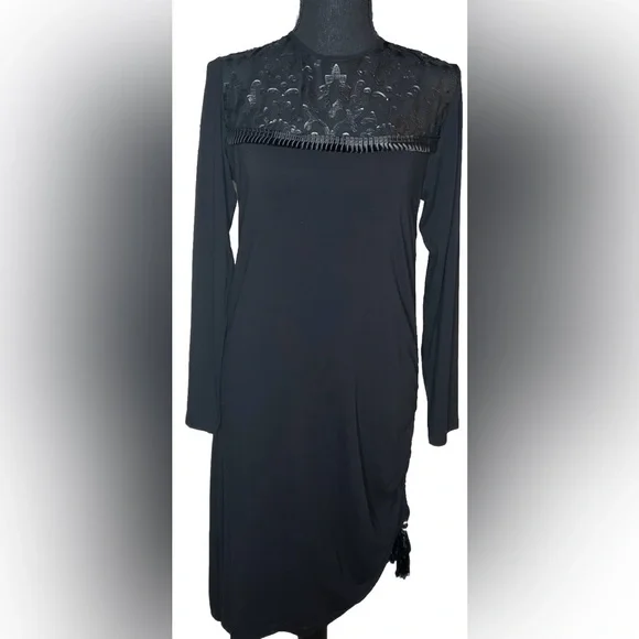 🤩 NEW ITEM! Analili Irma Ruched Tunic Dress Black Asymmetrical Midi Knee Length - Picture 5 of 13